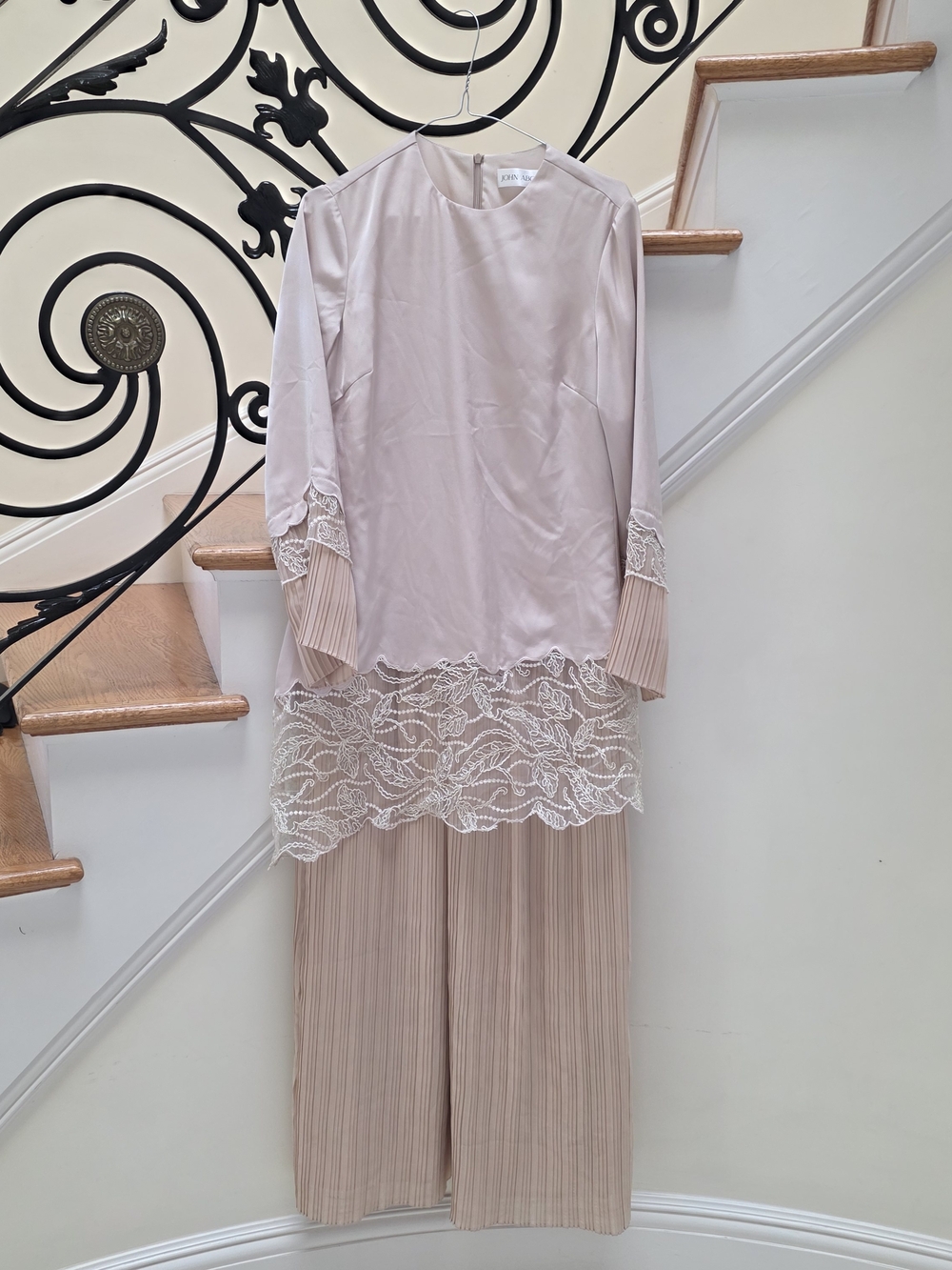 Elegant Blush Lace-Trim Maxi Dress by JOHN ABGIN M